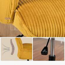 Meubles Cosy Swivel Office Chair In Corduroy, Height Adjustable, With Curved Wood Frame, Foam Padding And Metal Base For Office, Workspaces And Living Room, Yellow - Yellow - View 5