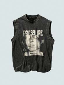 Modcrash 男士无袖简约休闲水洗复古圆领背心，春夏款 - 黑色 - 查看 2