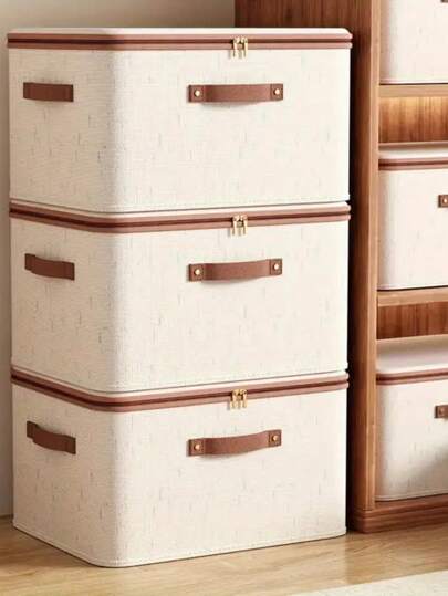 Caja de almacenamiento plegable con cremallera y tapa - Diseño de moda, lavable a máquina, organizador de espacio ahorrativo para ropa, ropa de cama y telas, esencial para el dormitorio y el almacenamiento debajo de la cama