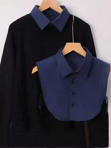 Minimalist Versatile Shirt Collar Decor, Detachable Pointed Collar Sweater Undershirt Accessory, Suitable For Autumn/Winter Daily Wear - Linen Pointed Collar, Navy Blue - View 8