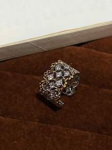 rundraw 1pc New Lace Trim Filigree Zirconia Inlaid Hollow Star Design Elegant Copper/Silver Adjustable Ring, Suitable For Parties, Banquets, Daily Wear, And As A Gift For Friends, Lovers, And Girlfriends On Holidays And Anniversaries - Multicolor - View 4
