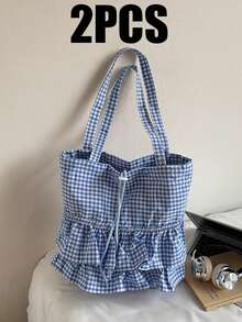 New Commuter Plaid Shoulder Bag, Stylish, Simple, Unique Design, Large Capacity Tote Bag. - Multicolor - View 14