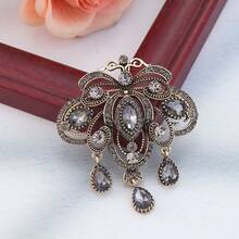 1pc Vintage Grey Rhinestone Turkish Brooch For Women, Suitable For Muslim Hijab, Collar, Wedding Bride Decoration, Antique Gold Alloy Brooch Jewelry - Turkish Brooch - View 16