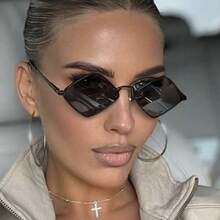 1pc Asymmetrical Y2K Metal Rhombus Fashion Fashion Glasses - Black Frame Black Film - View 7