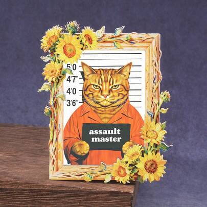 1pc Wooden Frame Refrigerator Magnet, Big Orange Cat Pattern, Suitable For Home, Office, Study Room Refrigerator Decoration - Refrigerator Magnet!