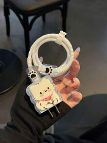 Cute Black And White Cat Elements Cat Paw Pattern 5pcs Cartoon Charger Protector Set Transparent Charger Protective Case Anti Disconnect Cable Sleeve Fits 18W/20W US Plug Series Chargers Women Birthday Gift - Multicolor - View 6