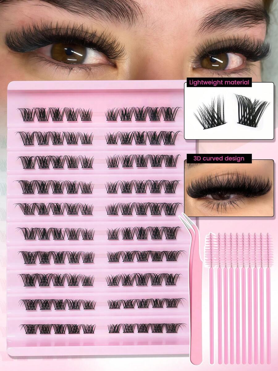 8-16mm Mixed Length Cluster False Eyelashes Set - DIY Individual Lash Extension, Soft Lightweight Wispy Natural To Dramatic Effect, Reusable Beginner-Friendly Kit Includes Tweezers And Lash Brush - View 1