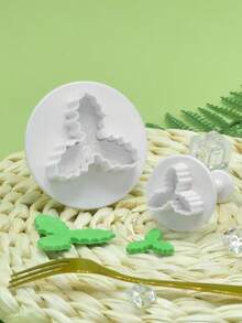 4pcs Plastic Holly Leaf Spring Pressing Mold, Cookie Pressing Cutter, 3D Fondant Cake Embossing Stamp, Plastic Cookie DIY Baking Cake Tool - Multicolor - View 5