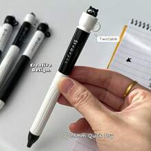 4pcs Cat Themed Rotatable Cup Shaped Neutral Pens, 0.5mm Quick-Drying Black Ink, Office Stationery Supplies - Multicolor - View 5