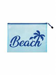 A4 Size Transparent PVC Makeup Bag With "Beach" Pattern, Waterproof Portable Cosmetic Pouch, File Folder, Large Capacity Clear Makeup Case With Nylon Zipper, Bathroom Storage Bag, Jewelry Organizer, Lip Gloss And Cosmetics Holder, Travel Essentials, Dorm Supplies, Ideal For Beach, Diving, Travel, Vacation And Daily Use - Multicolor - View 12