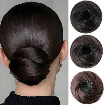 Elegant Women's Bun Hairstyle, Expandable Synthetic Hair Bun - Women's Luxury Fluffy Bun Hair Piece, Fluffy Curly Wavy Bun Synthetic Hair Bun, Elegant Hair Accessory, Black Fluffy Curly Bun Hair Piece, Synthetic Hair Bun Ponytail For Women, Thick Updo Hair Accessory