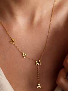 1 chiếc dây chuyền hình chữ Y thanh lịch khắc chữ "Mom", chất liệu thép không gỉ, có hai lựa chọn màu vàng/bạc, phụ kiện trang sức thời trang tối giản, quà tặng Ngày của Mẹ dành cho mẹ. - má - Xem 14