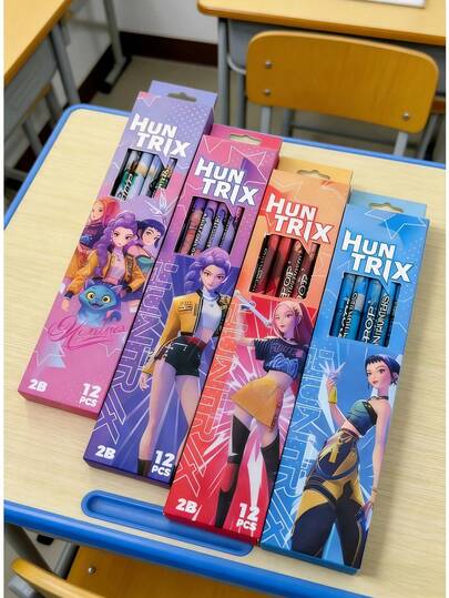 12/24pcs Cartoon Pencils With Sharpener, Back To School & New Year Student Writing Supplies, High Cost-Effective Calligraphy Pens, Office Desk Decor Collection, Fan Gift