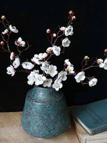 1 pieza/3 piezas/5 piezas/10 piezas Ramas artificiales de seda de Sakura/Flor de cerezo de 59cm con hojas, paquete a granel para arreglos de jarrones, pared de flores DIY, decoración de sala de estar/dormitorio, boda, fiesta, escritorio de oficina, otoño/invierno - Blanco - Ver 3