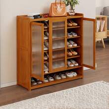 8-Tier Shoe Storage Cabinet Wood Grain Bamboo Shoe Console With Doors, Entryway Hidden Shoe Shelving ,Free Standing Shoe Organizer - 查看 1