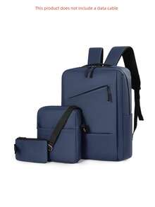 New Minimalist Business Backpack Set, Large Capacity PU Leather 3 PiecesMultifunctional Practical Schoolbag - Multicolor - View 2