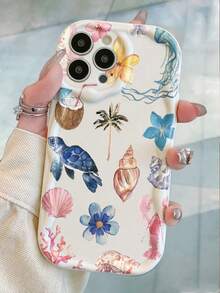 奶油色纹理蓝色海龟图案彩绘防摔手机壳，兼容 14、14 Pro、14 Pro Max；卡通手机壳，兼容 13、13 Pro、13 Pro Max、11、11 Pro Max、12、12 Pro、12 Pro Max、XR、7/8、XS；也兼容 15、15 Pro、15 Pro Max、16、16 Pro、16 Pro Max；以及 Galaxy S24、A04、A12、A13、A14、A23、A24、A32、A33、A51、A52、A53、A54、A72、S20 FE、9、9A。 - 彩色 - 查看 3