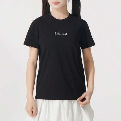 Skechers Knitted Round Neck Short Sleeve T-Shirt, Loose Fit, Casual Commuting & Sports Wear For Women, P225W304-03K8