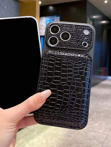 Luxury Crocodile Pattern Faux Leather Lens Protective Phone Case Compatible With IPhone 17 Pro Max 17 Pro 16 Pro Max 15 Pro Max 14 Pro Max 13 12 Pro Max Shockproof Back Cover - Black - View 4