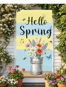 1 pezzo Decorazione per porta in poliestere con fontana, ninfee, libellule e farfalle, sfondo turchese pastello con accenti floreali, decorazione riutilizzabile e durevole per portico anteriore, forniture per la primavera, regali di primavera, accessori per feste di primavera, decorazione per casa, soggiorno, camera da letto, cucina, ingresso, photobooth - 002 - Visualizzare 1