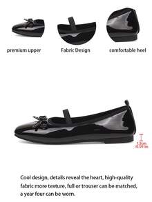 Giày bệt nữ thời trang mũi vuông bằng chất liệu PU, trang trí nơ, kiểu giày lười xỏ chân với đế PU và lót giày thoải mái, phù hợp cho mọi mùa. - màu đen - Xem 8