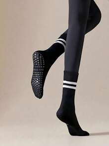 3 Pairs Unisex Sports & Yoga Mid-Calf Socks, Random Colors, Pilates Socks With Grip For Women, Non-Slip Socks Suitable For Barre, Hospital, Exercise, Slippers - Multicolor - View 5