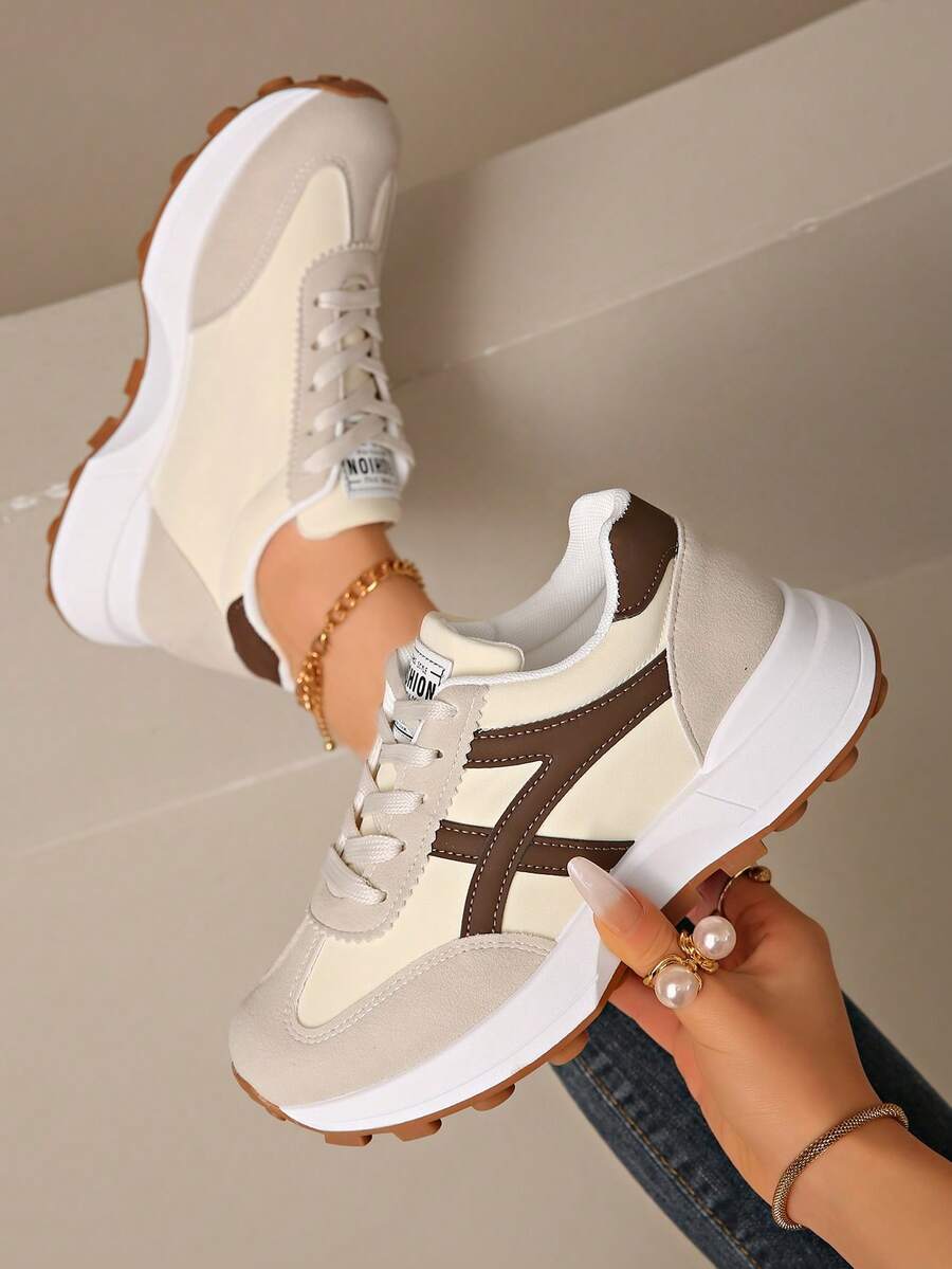 Women's Retro Platform Sneakers, Casual Chunky Sneakers - Beige - View 1