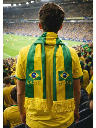 Cachecol Brasil Verde e Amarelo Torcida Copa do Mundo Unissex com Bandeira e Franjas