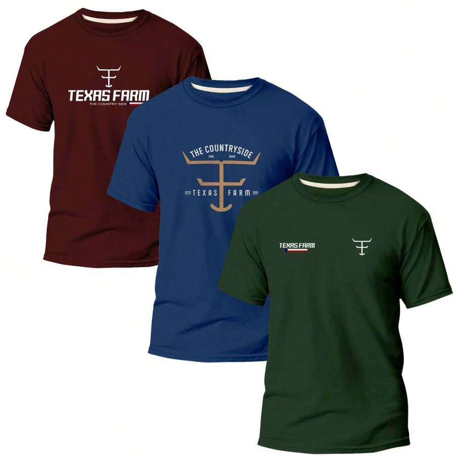 Kit Of 3 Men's Rodeo Style Country Fashion T-Shirts Texas 050 - Navy Blue - View 1