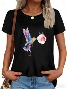 Women's Mother's Day Hummingbird-Shirt, Black - Schwarz - Übersicht 3