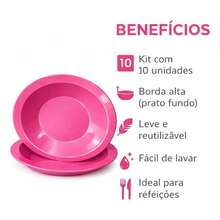 Set Of 10 Round Plastic Deep Plates For Meals - Hot Pink - View 3