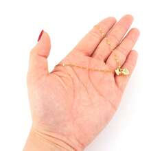 1pc Simple Artificial Crystal Heart Bubble Initial Pendant Golden Stainless Steel Lip Chain Necklace For Women - Yellow Gold - View 3