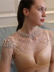 Fashionable Crystal Shoulder Chain, Body Chain Jewelry For Beach, Wedding, Evening Events - Silver - View 1
