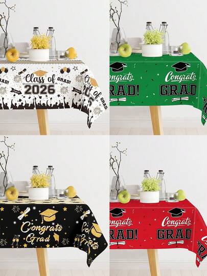 1Pc Graduation Tablecloth,220*130cm PE Table Cover,Black Gold,Red,Green Tablecloth,Disposable Tablecloth,For Class Of 2026 Decor,Congrats Grad Decor,Graduation Season Decor,Congratulations Graduation Decor,Congrats Grad Party Decor,Tabletop Decor,Party Decor,Home Decor,Spring Decor
