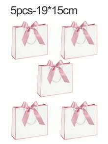 1-5pcs Horizontal Bow Kraft Paper Bags With Handles, Bowknot Decor, Suitable For Gift Bags, Clothing Shopping Bags - A - View 7