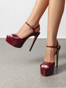 Women Platform 5.75'' Ultra High Heeled Sandals 2026 New Summer Open Toe Adjustable Ankle Strap Dress Shoes Sexy Party Runway Stiletto Heels - 酒紅色 - 查看 3