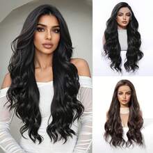 Women' 13*4 Front Lace Wig With 71.12cm Deep Brown Body Hair - -Resistant Fiber Suitable For Daily Wear, Parties, Cosplay & Music Festivals - Look & Easy Maintenance (Lace Cap) - Multicolor - View 2