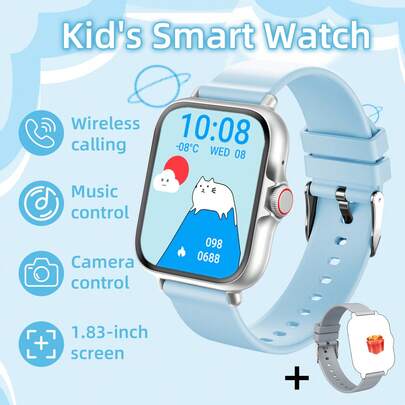 2026新款儿童智能手表，高分辨率屏幕，多种运动模式，计步器，运动记录，音乐控制，拍照控制，简约外观，多语言，简约外观，适合校园生活和家庭出游