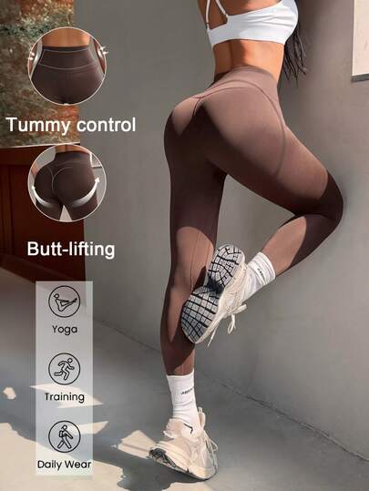 Women's Solid Color High Waist Slimming Tummy Control Workout Leggings Suitable For Fitness, Running, Yoga, Pilates