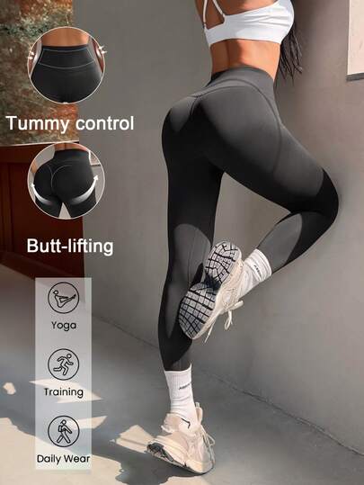 Women's Solid Color High Waist Slimming Tummy Control Workout Leggings Suitable For Fitness, Running, Yoga, Pilates