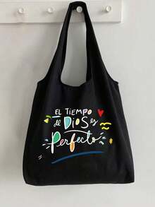 印花帆布手提袋，饰有“El-Tiempo”彩色图案，便携休闲收纳手提包，多功能购物袋，简约旅行收纳袋，大容量旅行化妆包，全新设计，空间宽敞，是购物、婚礼、生日、海滩、度假、返校的理想之选。 - 彩色 - 查看 6
