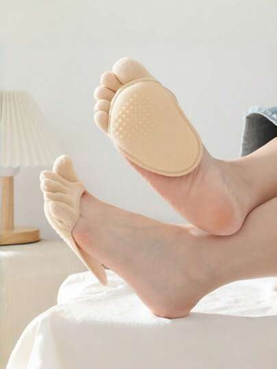 1 Pair Valentine's Day Women's Black/Beige Forefoot Pads, Invisible Shock-Absorbing Anti-Slip Breathable Half-Toe Pads For High Heels, Wedges, Sandals, Elegant Shoes, Sports Shoes, Gift For Holidays, Parties, Weddings