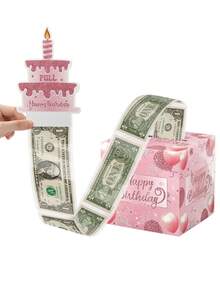 一套生日现金礼盒，可拉出式生日现金礼盒，生日礼物，生日派对回礼，带可拉出式生日贺卡和透明袋的生日现金礼盒包装盒 - 创意现金礼物方案，节日庆祝派对道具，生日派对装饰，生日派对用品 - 生日 - 查看 6