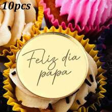 5个/10个/20个金色亚克力“Feliz Dia Papa Best DAD Ever/LOVE YOU Daddy”纸杯蛋糕装饰插牌，适合父亲节生日派对蛋糕装饰 - 彩色 - 查看 12