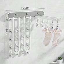 多功能折叠晾衣架，浴室/阳台袜子晾衣架，壁挂式多功能晾衣架，无需钻孔 - 彩色 - 查看 3
