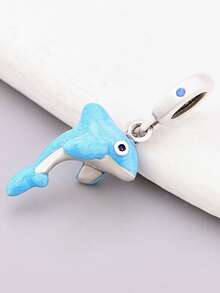 1pc 925 Sterling Silver Dolphin Pendant Bead, DIY Unisex Ocean Style Jewelry Gift - Silver - View 3