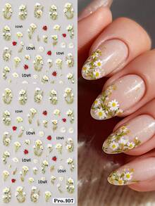 2 Sheets Cute Ladybug & Daisy Flower Nail Art Stickers, Cartoon Insect & Floral Nail Decals For Spring/Summer, Wedding, DIY Nail Decoration, Party - Multicolor - View 3
