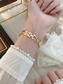 1件女士金/银色石英表，优雅时尚，适合日常佩戴、生日、毕业礼物、休闲场合 - 金色 - 查看 5