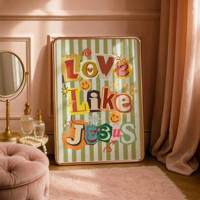 1张“耶稣般的爱”海报，复古基督教谚语，墙面艺术，赞美诗，基督教印刷品，现代圣经装饰，祷告海报，上帝海报，竖版谚语，适用于家居、房间、卧室、客厅、浴室、墙面装饰，可选配画框