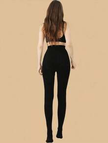 1/2pcs Women's Opaque Thermal Lined Elastic Tight Leggings, Fashionable Thick Stirrup Tights For Autumn/Winter - Multicolor - View 3